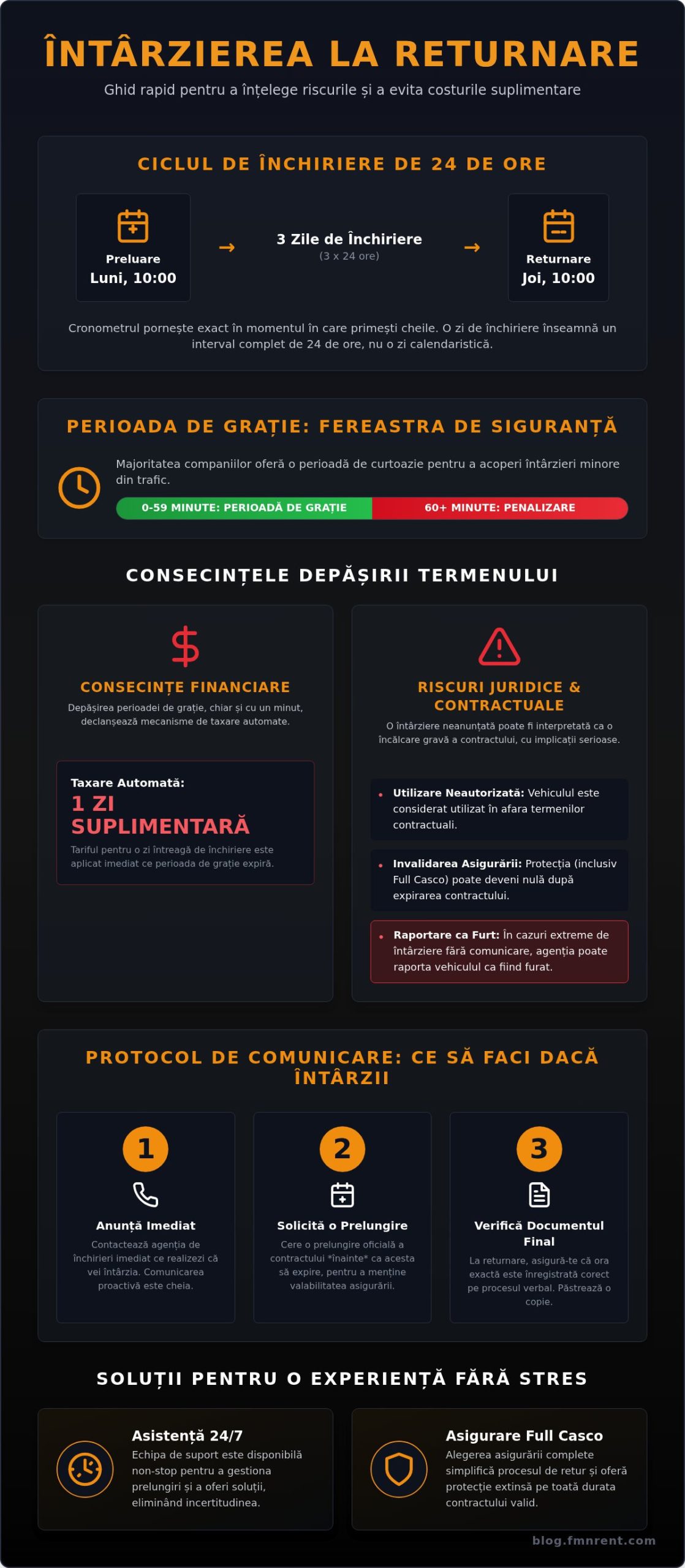 Ce se întâmplă dacă returnezi mașina închiriată cu întârziere? Ghid complet 2026